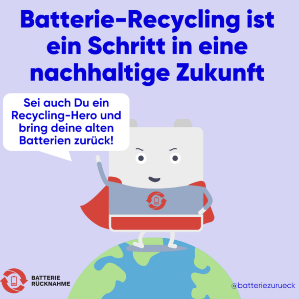 Eine lachende Batterie gibt den Hinweis zur richtigen Entsorgung von Batterien Eine lachende Batterie gibt den Hinweis zur richtigen Entsorgung von Batterien