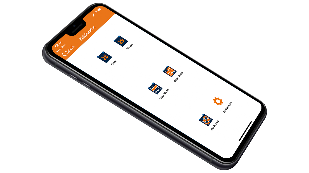 Smartphone Oberfläche mit der App "RE-Entsorgung"